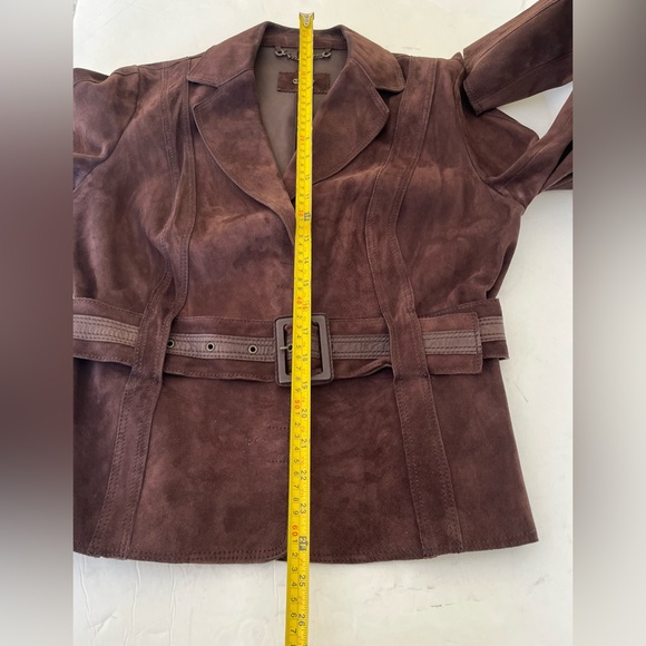 Desa brand cocoa brown color real Suede Leather Blazer with belt Eu Large US L - Picture 14 of 16